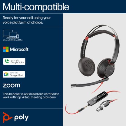 POLY Blackwire 5220 Stereo USB-C Headset +3.5mm Plug +USB-C/A Adapter - Image 4