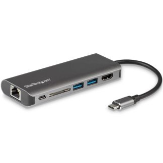 StarTech.com USB C Multiport Adapter, Portable USB-C Dock to 4K HDMI, 2-pt USB 3.0 Hub, SD/SDHC, GbE, 60W PD Pass-Through - USB
