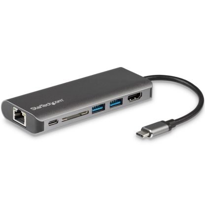 StarTech.com USB C Multiport Adapter, Portable USB-C Dock to 4K HDMI, 2-pt USB 3.0 Hub, SD/SDHC, GbE, 60W PD Pass-Through - USB