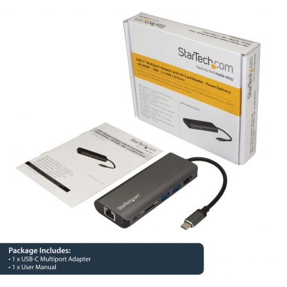 StarTech.com USB C Multiport Adapter, Portable USB-C Dock to 4K HDMI, 2-pt USB 3.0 Hub, SD/SDHC, GbE, 60W PD Pass-Through - USB - Image 9