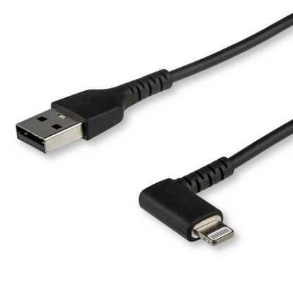 StarTech.com 3ft (1m) Durable USB A to Lightning Cable - Black 90° Right Angled Heavy Duty Rugged Aramid Fiber USB Type A to L