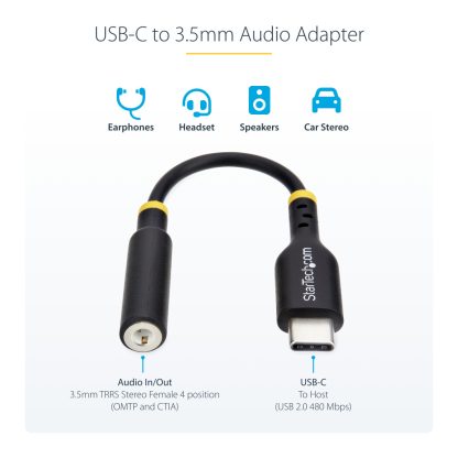 StarTech.com 5in (12.7cm) USB-C to 3.5mm TRRS Headphone/Headset Jack Audio Adapter, USB Type-C Aux Dongle, 32-bit DAC, Supports - Image 7