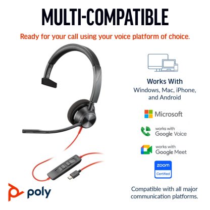 POLY Blackwire 3310 Monaural Microsoft Teams Certified USB-C Headset +USB-C/A Adapter - Image 10