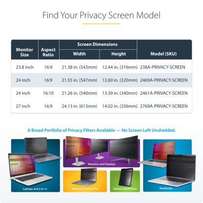 StarTech.com 24-inch 16:9 Computer Monitor Privacy Screen, Hanging Acrylic Filter, Quick-Install Security Shield, Monitor Scree - Image 11
