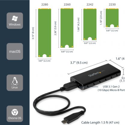 StarTech.com M.2 SSD Enclosure for M.2 SATA SSDs - USB 3.1 (10Gbps) with USB-C Cable - Image 6