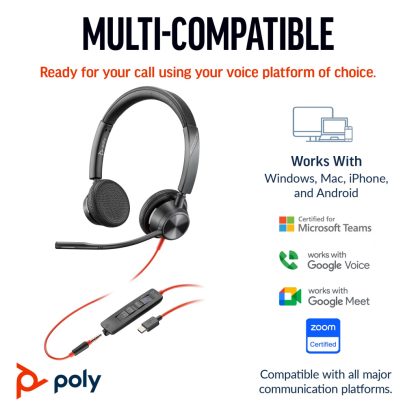 POLY Blackwire 3325 Stereo USB-C Headset +3.5mm Plug +USB-C/A Adapter - Image 6