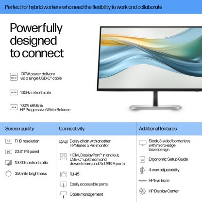 HP Series 5 Pro 23.8 inch FHD USB-C Monitor - 524pu - Image 7