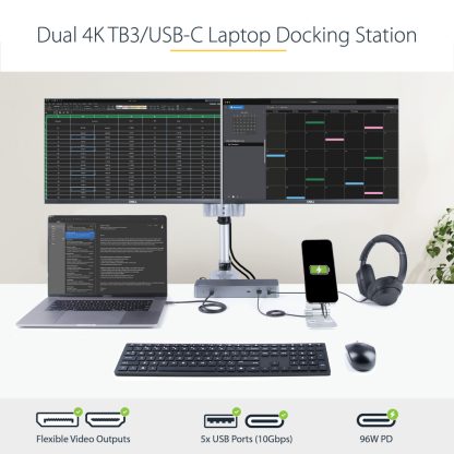 StarTech.com USB C Docking Station for Macbook Pro/Air-M1/M2/M3/M4, Thunderbolt Compatible, HDMI/DisplayPort, Dual 4K 60Hz/Singl - Image 8