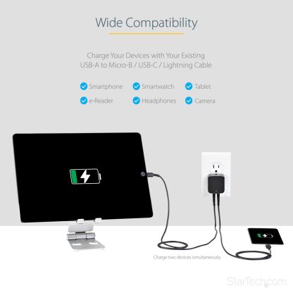 StarTech.com Dual-port USB wall charger - international travel - 17W/3.4A - black - Image 9