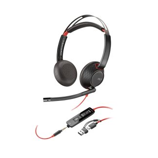 POLY Blackwire 5220 Stereo USB-C Headset +3.5mm Plug +USB-C/A Adapter