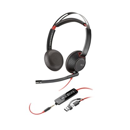 Poly Blackwire 5220 Stereo USB-C Headset +3.5mm Plug +USB-C/A Adapter
