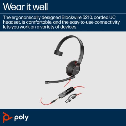 POLY Blackwire 5210 Monaural USB-C Headset +3.5mm Plug +USB-C/A Adapter - Image 14