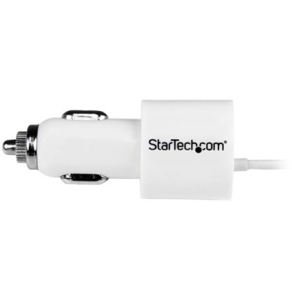 StarTech.com Dual-Port Car Charger - USB with Built-in Micro-USB Cable - White - Image 3