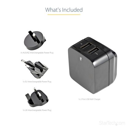 StarTech.com Dual-port USB wall charger - international travel - 17W/3.4A - black - Image 11