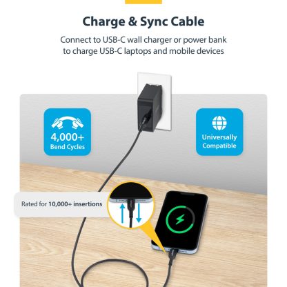 StarTech.com 3m (9.8ft) USB-C Charging Cable, USB C Cable, USB 2.0 Type-C Laptop Charger Cord, 60W 3A Power Delivery, TPE Jacke - Image 5