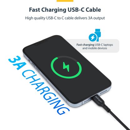 StarTech.com 3m (9.8ft) USB-C Charging Cable, USB C Cable, USB 2.0 Type-C Laptop Charger Cord, 60W 3A Power Delivery, TPE Jacke - Image 8