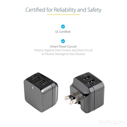 StarTech.com Dual-port USB wall charger - international travel - 17W/3.4A - black - Image 10