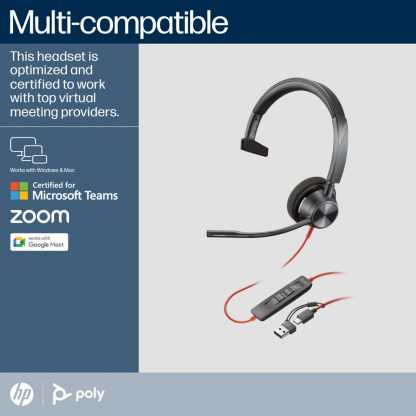 POLY Blackwire 3310 Monaural Microsoft Teams Certified USB-C Headset +USB-C/A Adapter - Image 7