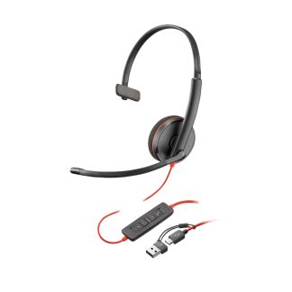 POLY Blackwire 3210 Monaural USB-C Headset +USB-C/A Adapter