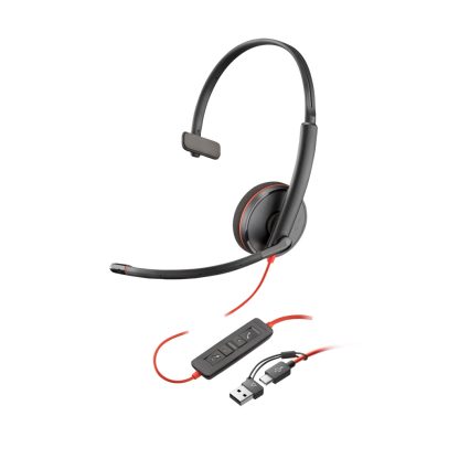 POLY Blackwire 3210 Monaural USB-C Headset +USB-C/A Adapter