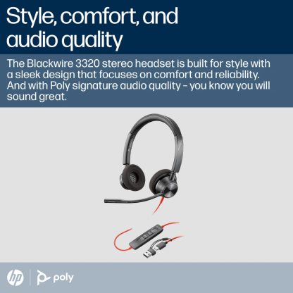 Poly Blackwire 3320 Stereo Microsoft Teams Certified USB-C Headset +USB-C/A Adapter - Image 9