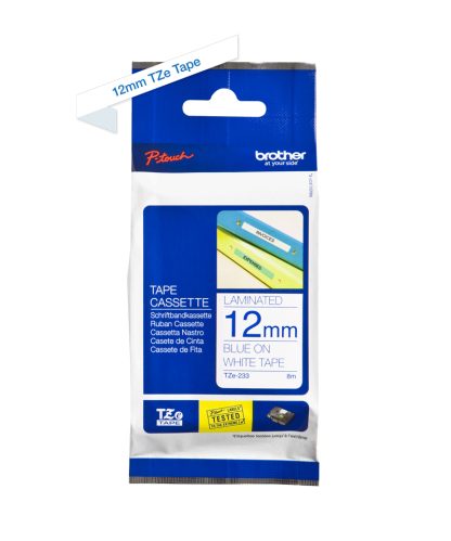 Brother TZE-233 label-making tape Blue on white - Image 2