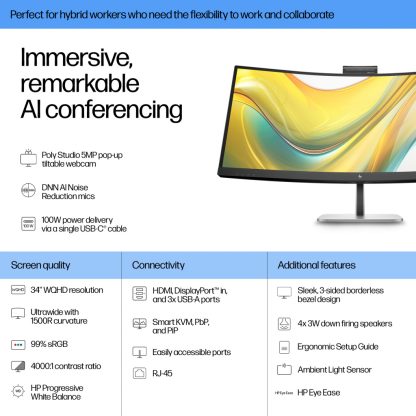 HP Series 5 Pro 34 inch WQHD USB-C Conferencing Monitor - 534pm - Image 11