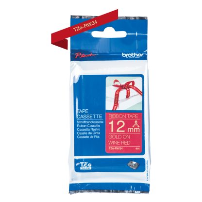 Brother TZE-RW34 label-making tape Gold on red - Image 3