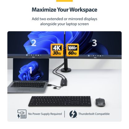 StarTech.com USB to Dual HDMI Adapter, USB A/C to 2x HDMI Displays (1x 4K30Hz, 1x 1080p), Integrated USB-A to C Dongle, 4in/11c - Image 11