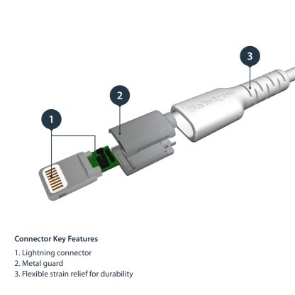 StarTech.com 6 foot (2m) Durable White USB-A to Lightning Cable - Heavy Duty Rugged Aramid Fiber USB Type A to Lightning Charge - Image 2