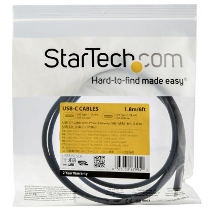StarTech.com 6 ft (1.8 m) USB C to USB C Cable - 5A, 100W PD 3.0 - Certified Works With Chromebook - USB-IF Certified - M/M - U - Image 6