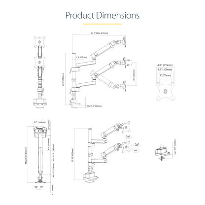 StarTech.com Desk Mount Dual Monitor Arm, Full Motion Monitor Mount for 2x VESA Displays up to 32" (17.6lb/8kg), Height Adjustab - Image 14