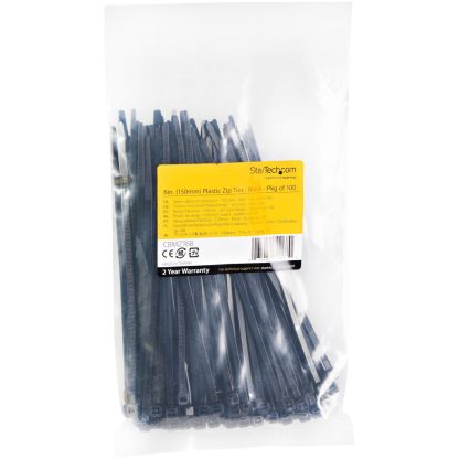 StarTech.com 6"(15cm) Cable Ties - 1/8"(3mm) wide, 1-3/8"(39mm) Bundle Diameter, 40lb(18kg) Tensile Strength, Nylon Self Locking - Image 5