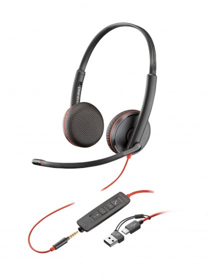Poly Blackwire 3225 Stereo USB-C Headset +3.5mm Plug +USB-C/A Adapter (Bulk)
