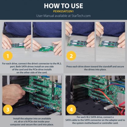 StarTech.com 3-Port M.2 SSD (NGFF) Adapter Card - 1 x PCIe (NVMe) M.2, 2 x SATA III M.2 - PCIe 3.0 - Image 9