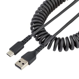 StarTech.com 1m USB A to C Charging Cable, Coiled Heavy Duty Fast Charge & Sync, High Quality USB 2.0 A to USB Type-C Cable, Rug