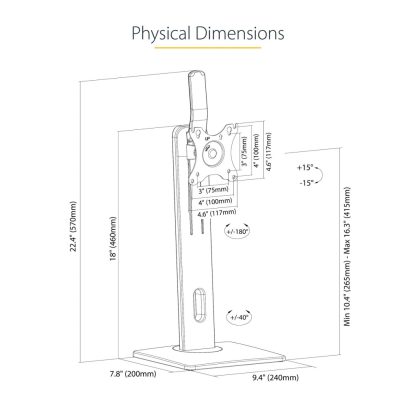StarTech.com Free Standing Single Monitor Mount - Height Adjustable Monitor Stand - For VESA Mount Displays up to 32" (15lb/7kg - Image 23
