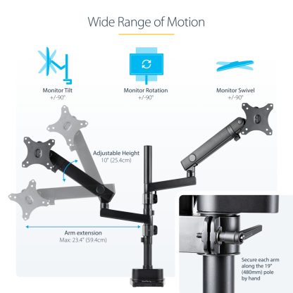 StarTech.com Desk Mount Dual Monitor Arm, Full Motion Monitor Mount for 2x VESA Displays up to 32" (17.6lb/8kg), Height Adjustab - Image 18
