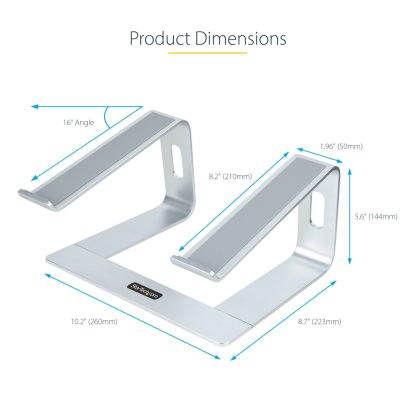 StarTech.com Laptop Stand for Desk, Supports 5kg/11lb, Aluminum, Silver, Ergonomic Laptop Riser, Portable Laptop Holder, Compute - Image 15