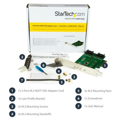 StarTech.com 3-Port M.2 SSD (NGFF) Adapter Card - 1 x PCIe (NVMe) M.2, 2 x SATA III M.2 - PCIe 3.0 - Image 10