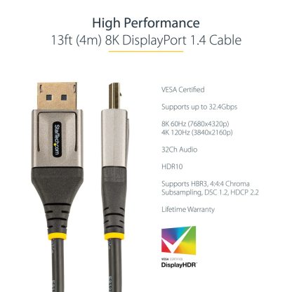 StarTech.com 13ft (4m) VESA Certified DisplayPort 1.4 Cable - 8K 60Hz HDR10 - Ultra HD 4K 120Hz Video - DP 1.4 Cable / Cord - Fo - Image 2