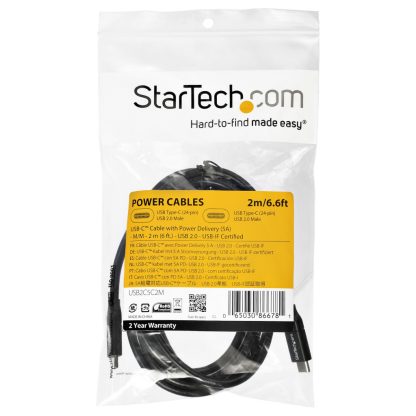 StarTech.com USB-C to USB-C Cable w/ 5A PD - M/M - 2 m (6 ft.) - USB 2.0 - USB-IF Certified - Image 4