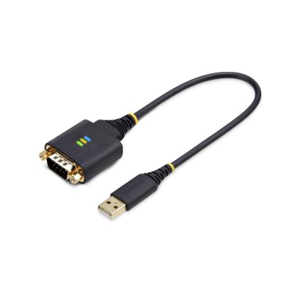 StarTech.com 1ft (30cm) USB to Serial Adapter Cable, COM Retention, Interchangeable Nuts/Screws, USB-A to DB9 RS232, FTDI IC, E