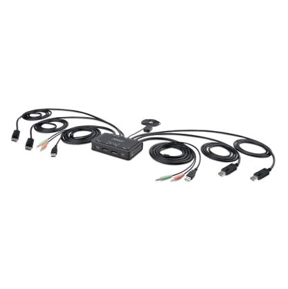 StarTech.com 2-Port Dual-Monitor DisplayPort Cable KVM Switch, 4K 60Hz, Compact KVM with 5ft/1.5m USB-A/DisplayPort/Audio Integr