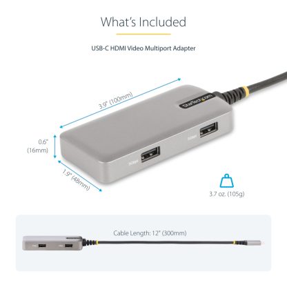 StarTech.com USB-C Multiport Adapter - 4K 60Hz HDMI - HDR - 2-Port 5Gbps USB 3.0 Hub - 100W Power Delivery Pass-Through - GbE - - Image 13