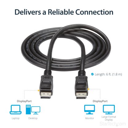 StarTech.com 6ft (2m) DisplayPort 1.2 Cable - 4K x 2K Ultra HD VESA Certified DisplayPort Cable - DP to DP Cable for Monitor - - Image 12