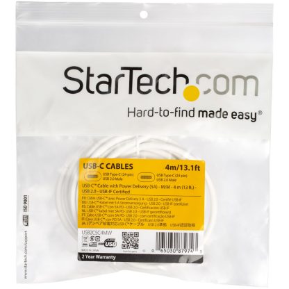 StarTech.com USB-C to USB-C Cable w/ 5A PD - M/M - White - 4 m (13 ft.) - USB 2.0 - USB-IF Certified - Image 4