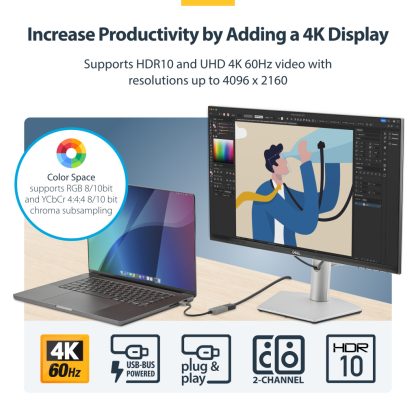 StarTech.com USB-C to HDMI Adapter, 4K 60Hz Video, HDR10, USB-C to HDMI Monitor Dongle, USB4 / Thunderbolt Compatible - Image 8