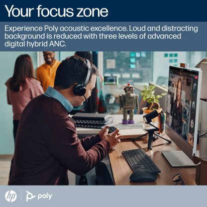 Poly Voyager Focus 2 Microsoft Teams Certified USB-C-C Headset +USB-C/A Adapter +Charging Stand - Image 4