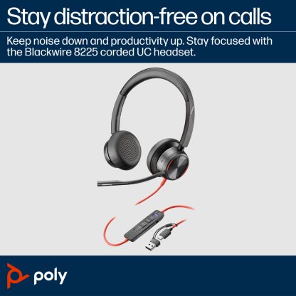 Poly Blackwire 8225 Stereo Microsoft Teams Certified USB-C Headset +USB-C/A Adapter - Image 11